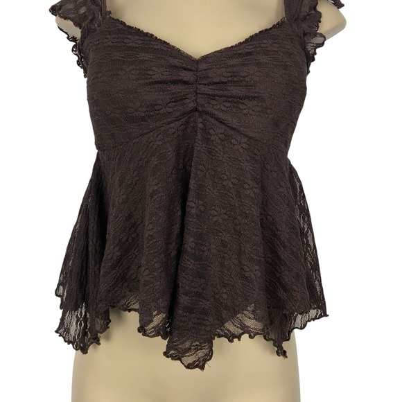 H+H Y2K Lace Peplum Babydoll Top Size M Asymmetrical Ruffle VNeck Fairy Coquette - Picture 3 of 9